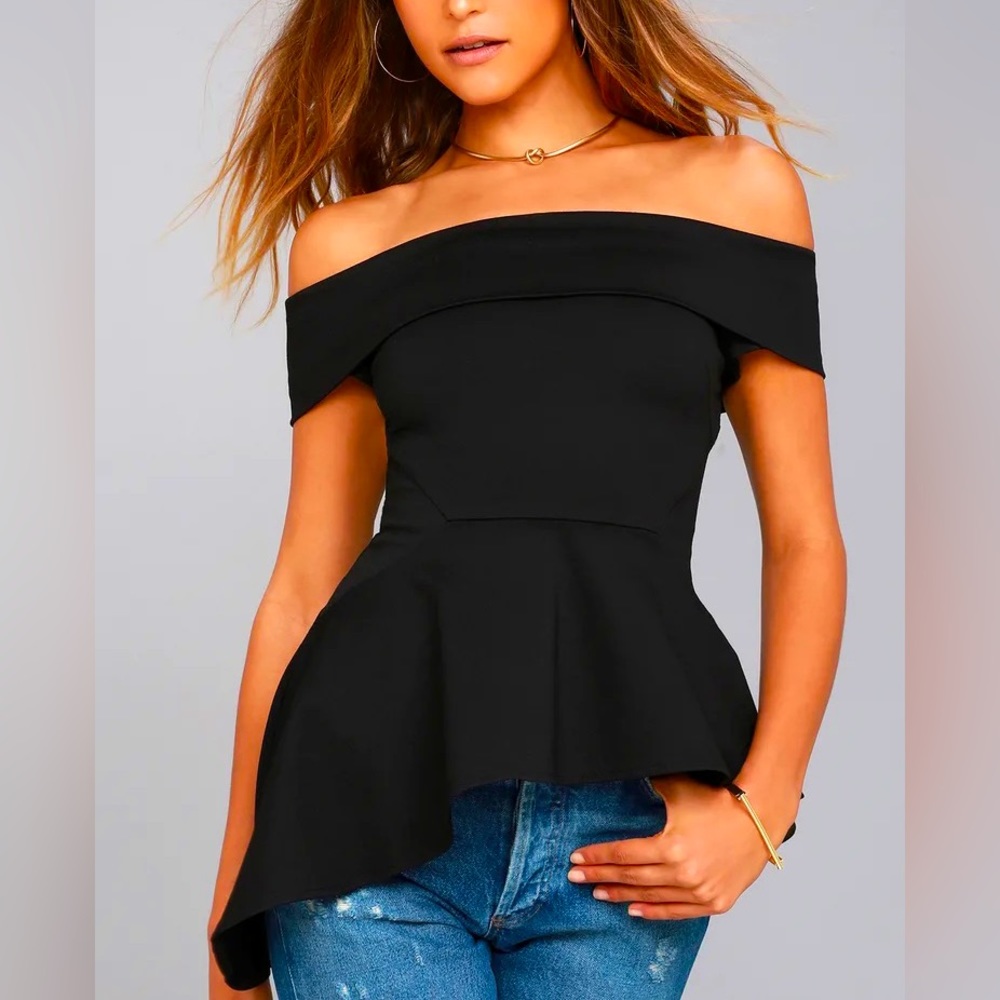 LULUS BLACK PEPLUM ASYMMETRICAL TOP
